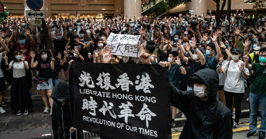 <who> Photo credit: Getty Images </who> Demonstrators in Hong Kong today.